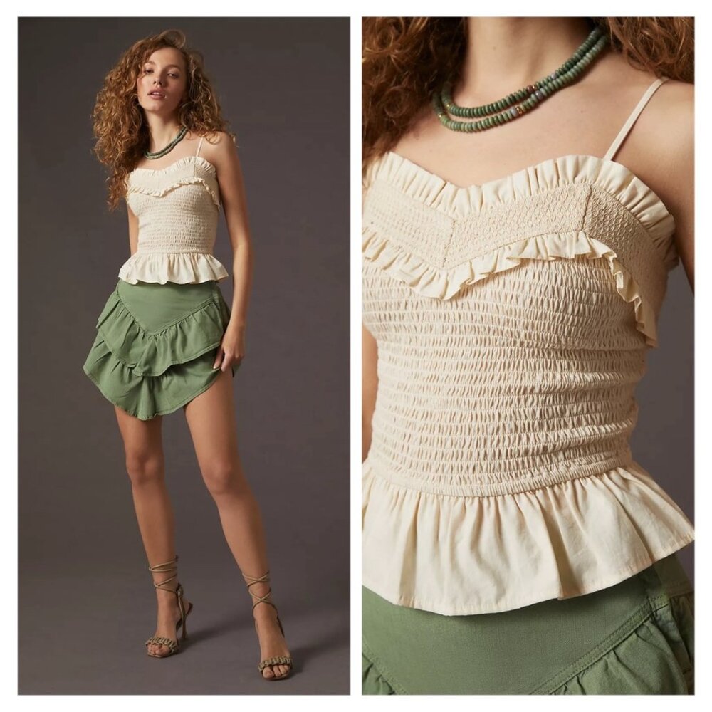 New Anthropologie Forever That Girl Zubair Smocked Peplum Tank